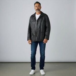 Vintage Mansion Black Genuine Leather Car Coat Jacket – Men’s Size 42 IT Large